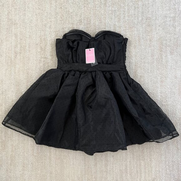 NWT PrettyLittleThing Black Strapless Corset Puffball Mini Dress 4 Formal Prom - Picture 4 of 9